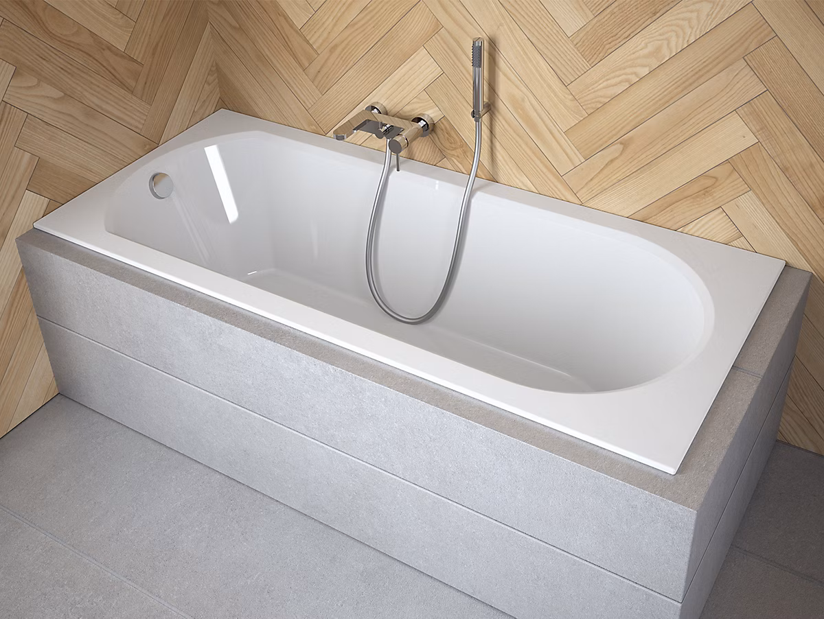 Baignoire rectangulaire 170 x 75 INTRICA SLIM acrylique blanc + Support stabilisateur en polystyrène + Pieds + Vidage à chromé | Baignoire