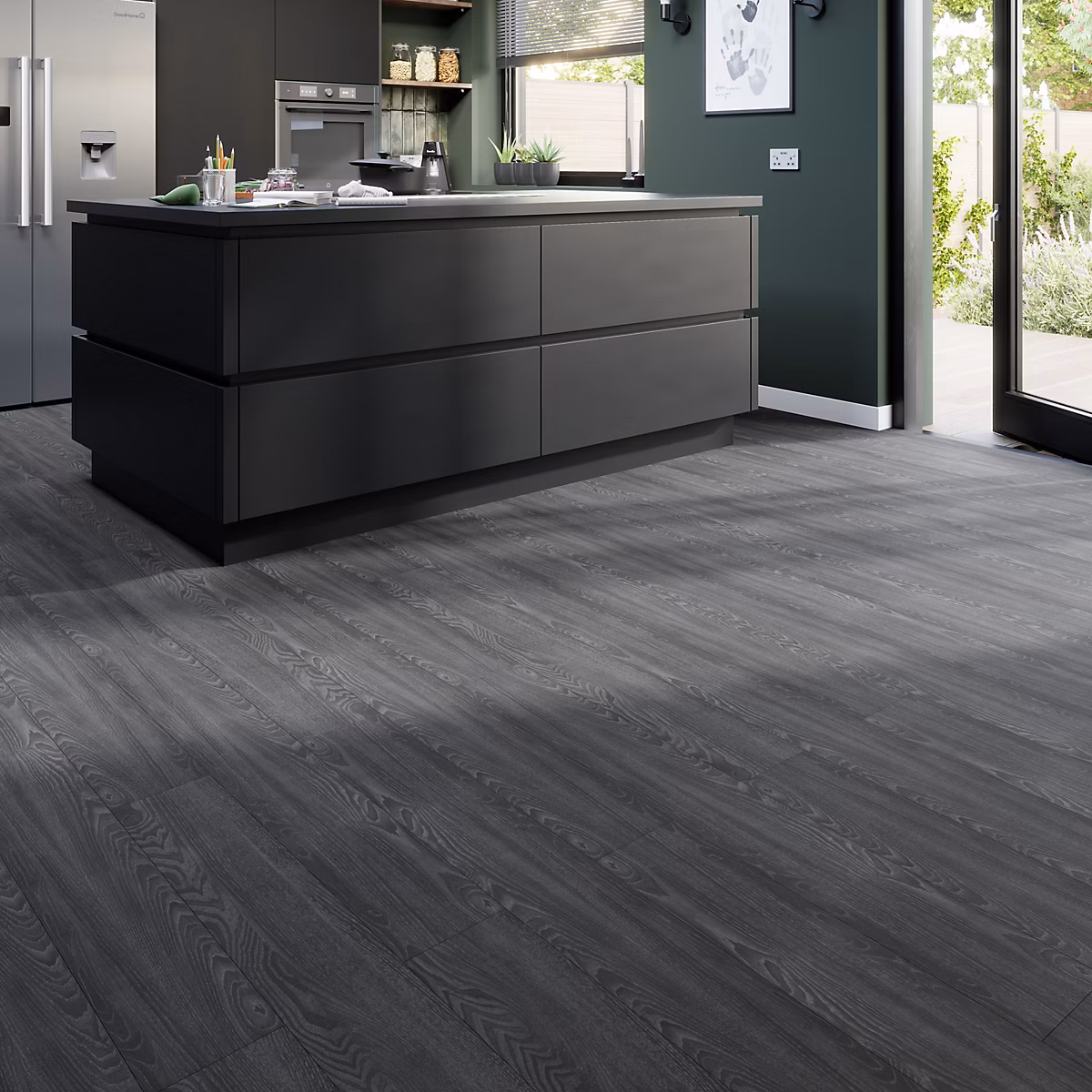 Lame PVC clipsable Mambo 124 × 19 cm décor bois gris anthracite GoodHome (vendue au carton)