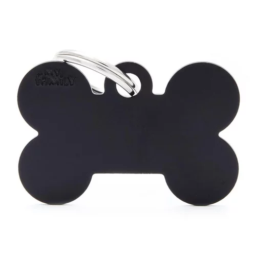 Médaille basic grand os pour chien en aluminium noir