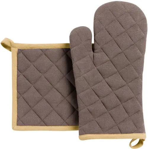 Lot gant et manique en coton recyclé coloris café Grace - 32 x 18 cm