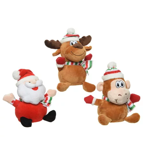 Peluche animée en polyester coloris multicolore personnage de Noël – H 16 cm (produit vendu à l'unité, livré aléatoirement parmi trois modèles)
