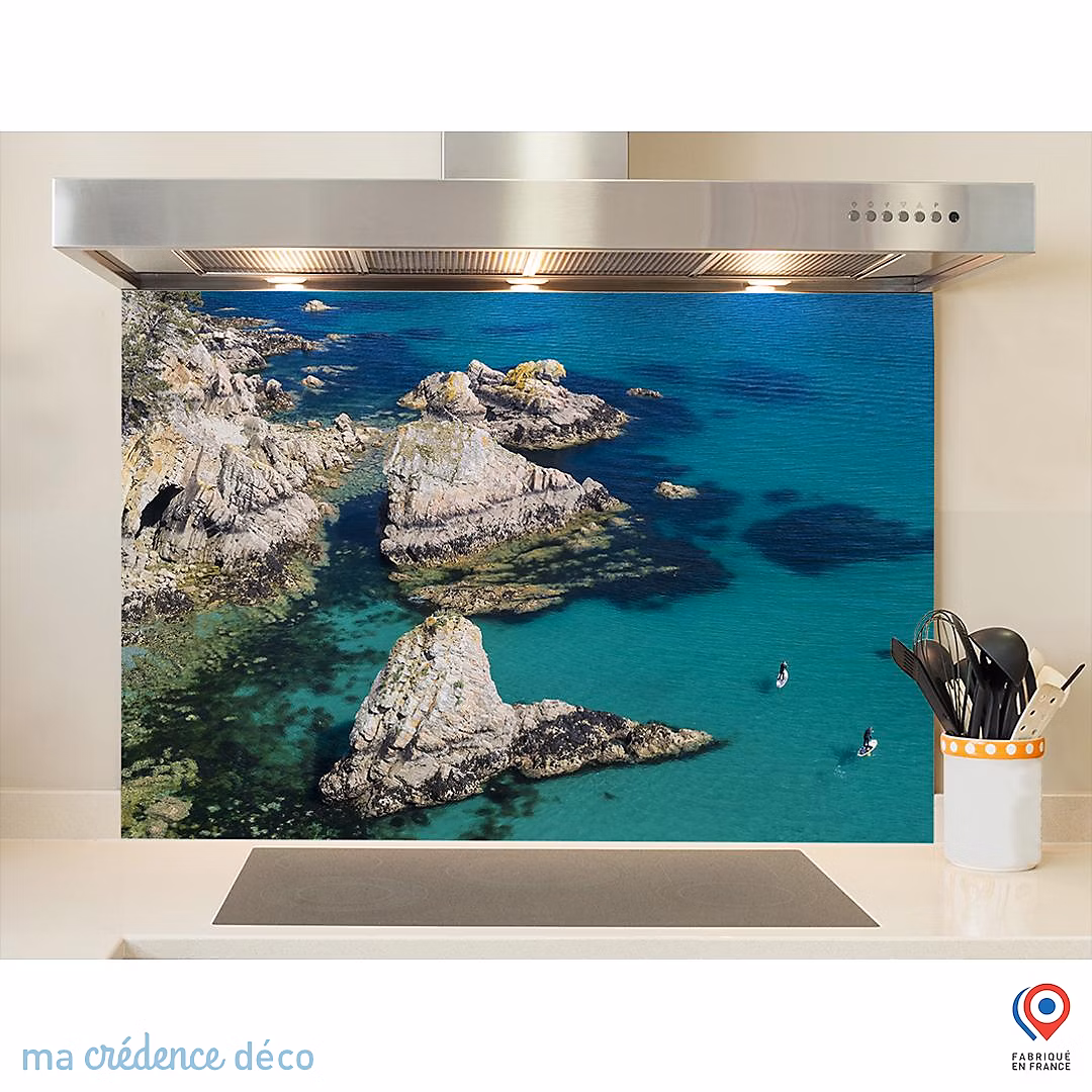 Crédence cuisine fond de hotte Paysage à Morgat – Alu composite, L 60 cm x H 45 cm, MaCrédenceDéco