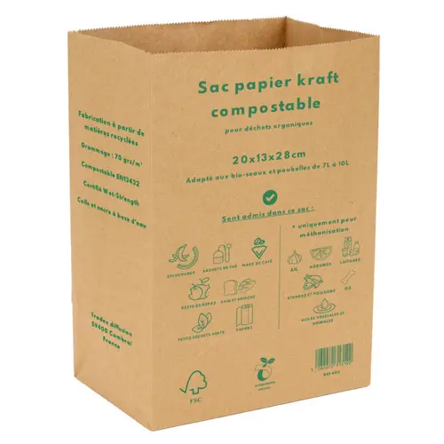 Lot de 10 sacs kraft 10 litres coloris marron 70 g/m² - 20 x 13 x 18 cm