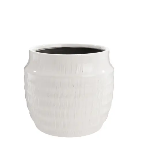 Cache-pot Linea coloris blanc en céramique - 21 x 21 x 18 cm