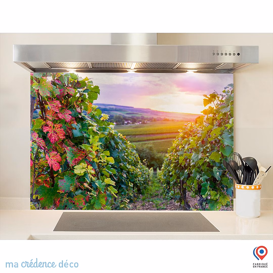 Crédence cuisine fond de hotte Vignobles – Verre trempé, L 60 cm x H 45 cm, MaCrédenceDéco