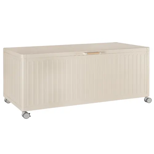 Coffre de rangement beige soie en aluminium et acier Bizzotto Ocean grand modèle - 182 x 89 x 70 cm