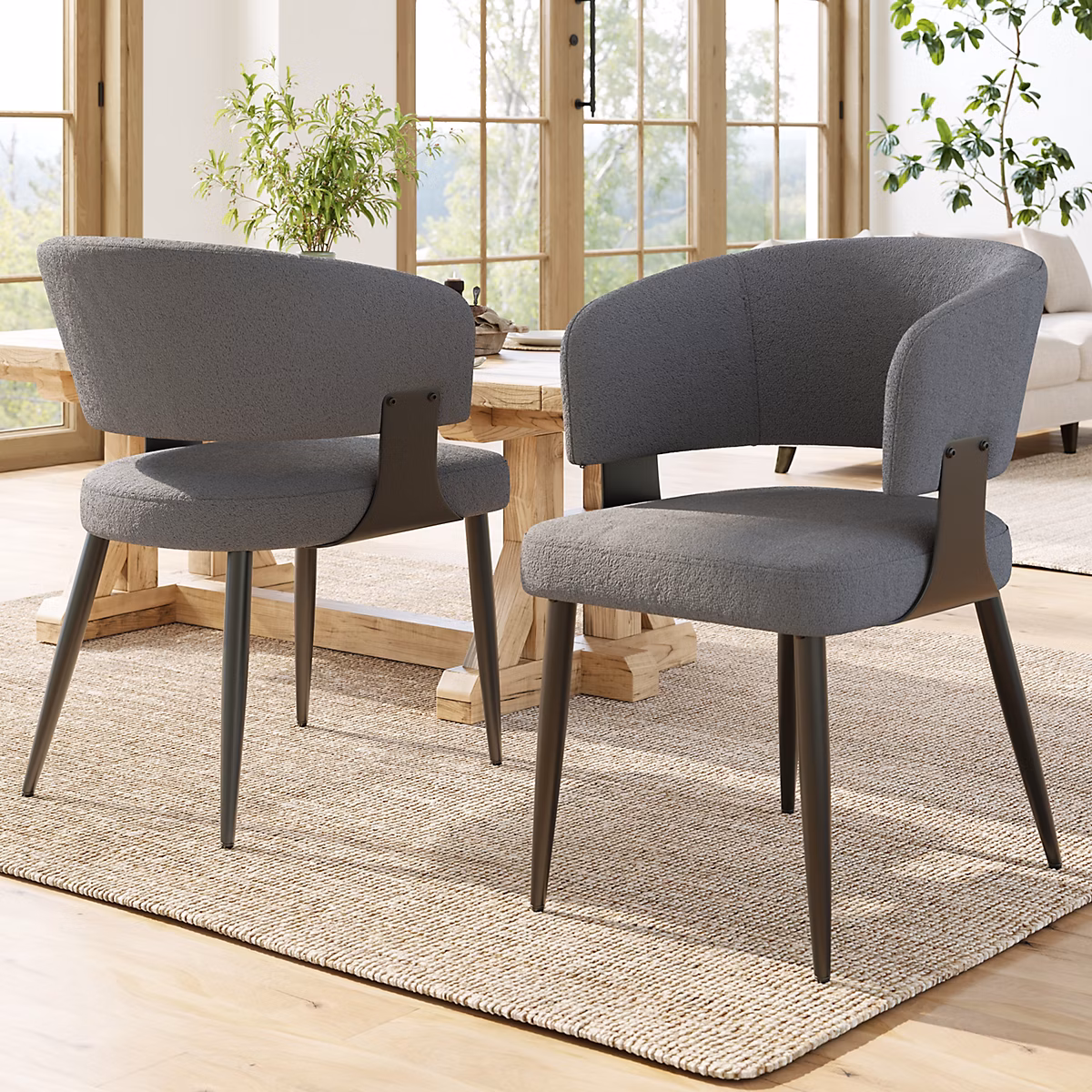 Chaises de Salle à Manger Lot de 2 – Chaises Élégantes avec Dossier Courbé et Assise Confortable, Revêtement Flanelle, Gris