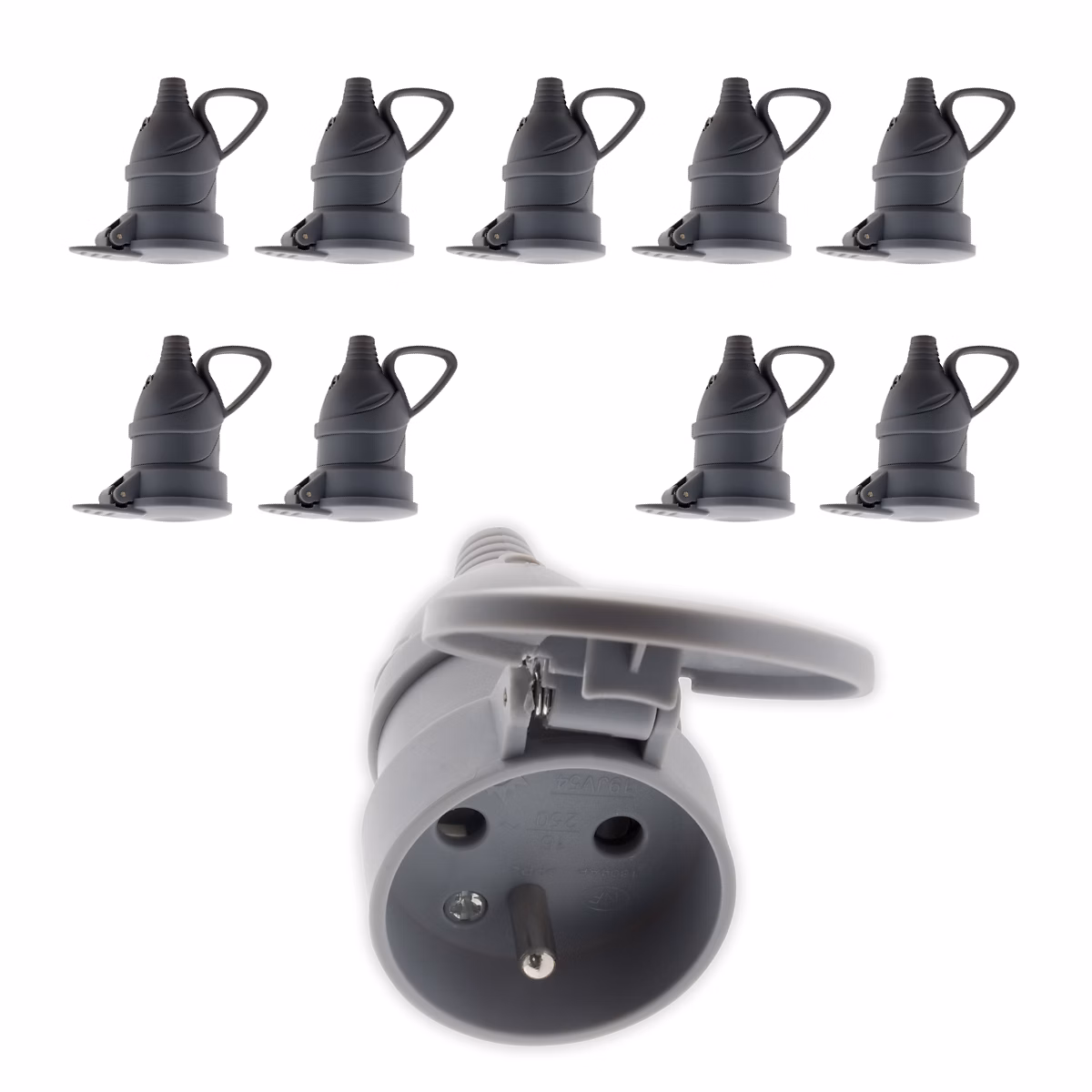 10 fiches femelles clapet 16A 2P+T gris Zenitech – Réf. IAQRCQNPZ6291805101