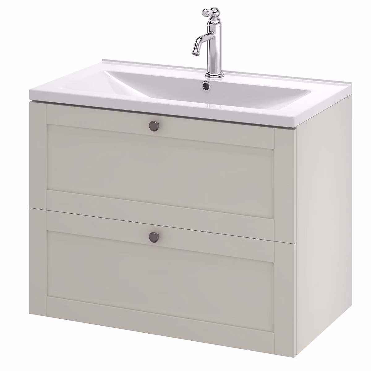 Meuble sous vasque suspendu taupe l.80 cm 2 tiroirs Imandra + plan vasque blanc céramique Nira – GoodHome