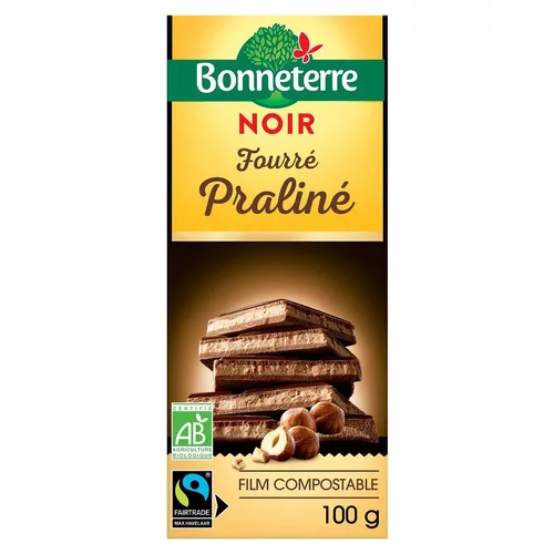 Chocolat noir fourre praline 100 g BONNETERRE