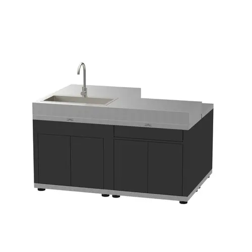 Cuisine extérieure îlot 4 éléments inox et noir Le Marquier - L 160 x P 112 cm