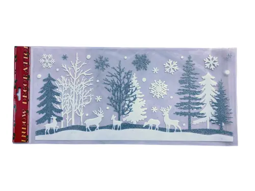 Sticker scintillant argent et blanc village - 23 x 49 cm