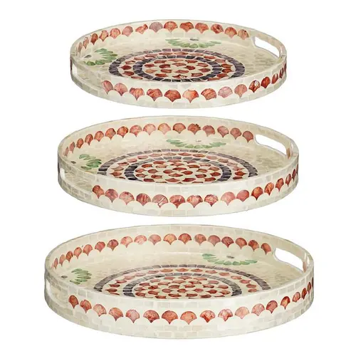Plateau beige à motifs rouges Lucello petit modèle - Ø 35 x H 4 cm