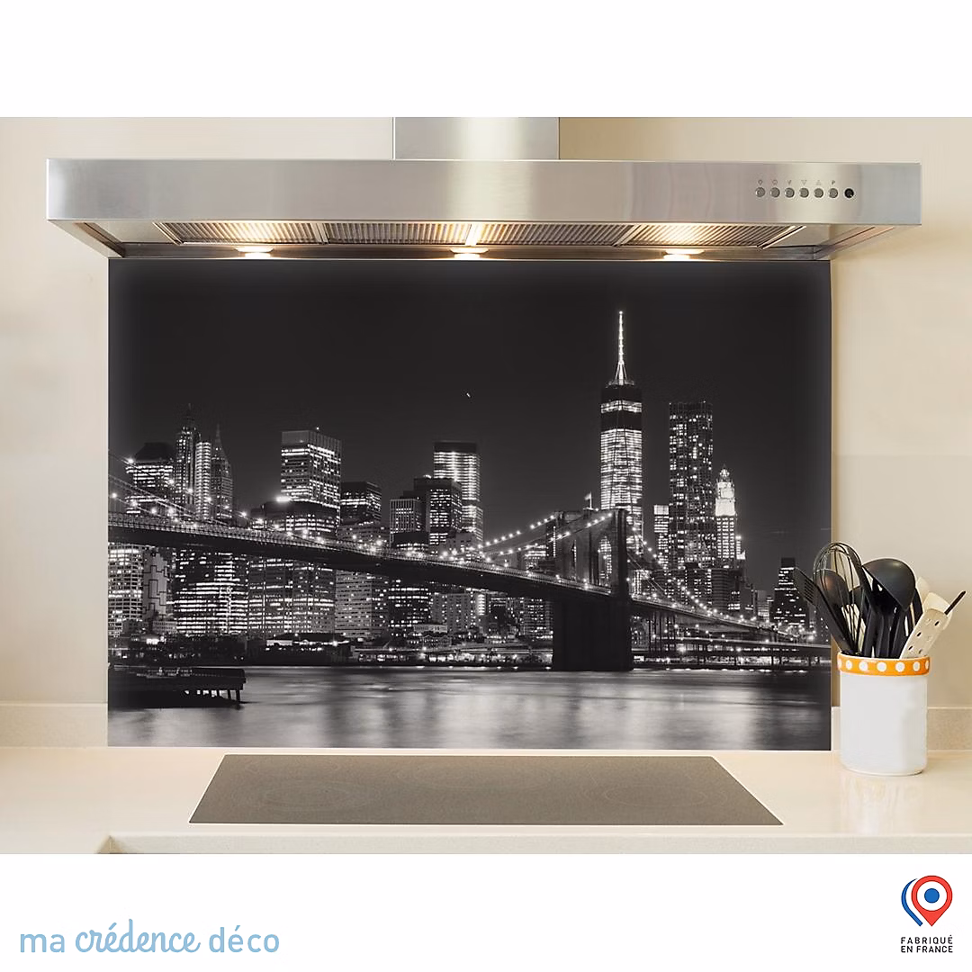 Crédence cuisine fond de hotte New – York Brooklyn | L Verre trempé x H 90 cm | MaCrédenceDéco