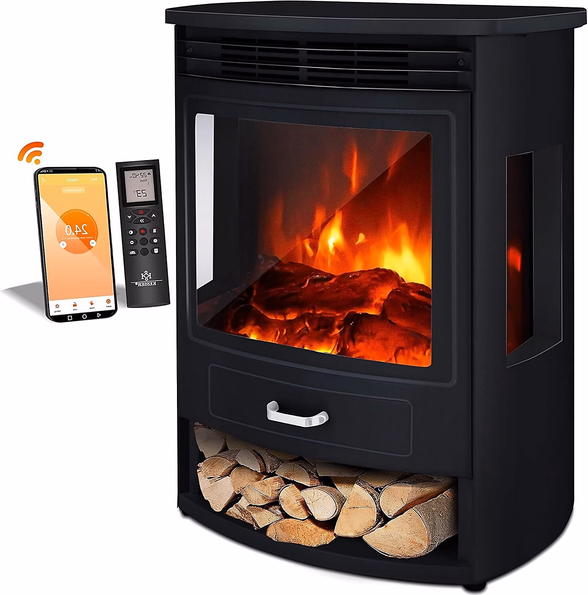 Cheminée Radiateur Soufflant Électrique avec Télécommande – Puissance 2000W | Chauffage Céramique Oscillant