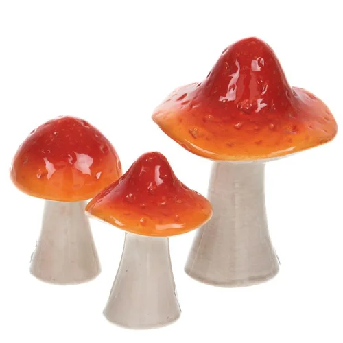 Figurine décorative champignon coloris orange en céramique - 11 x 14,5 x 11 cm