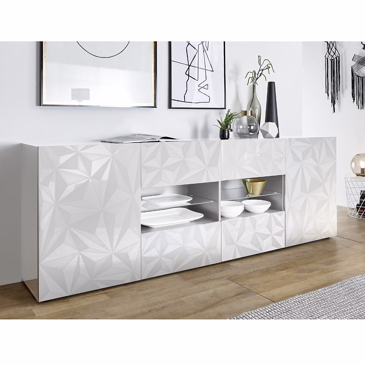 Buffet bas moderne laqué blanc 240cm avec LED CAPRI – Réf. CIFBSOYXF2951974164