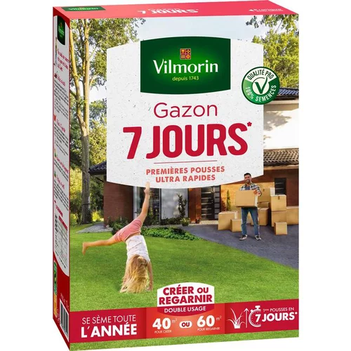 Graines de gazon à semer prise rapide en 7 jours Vilmorin - 1 kg