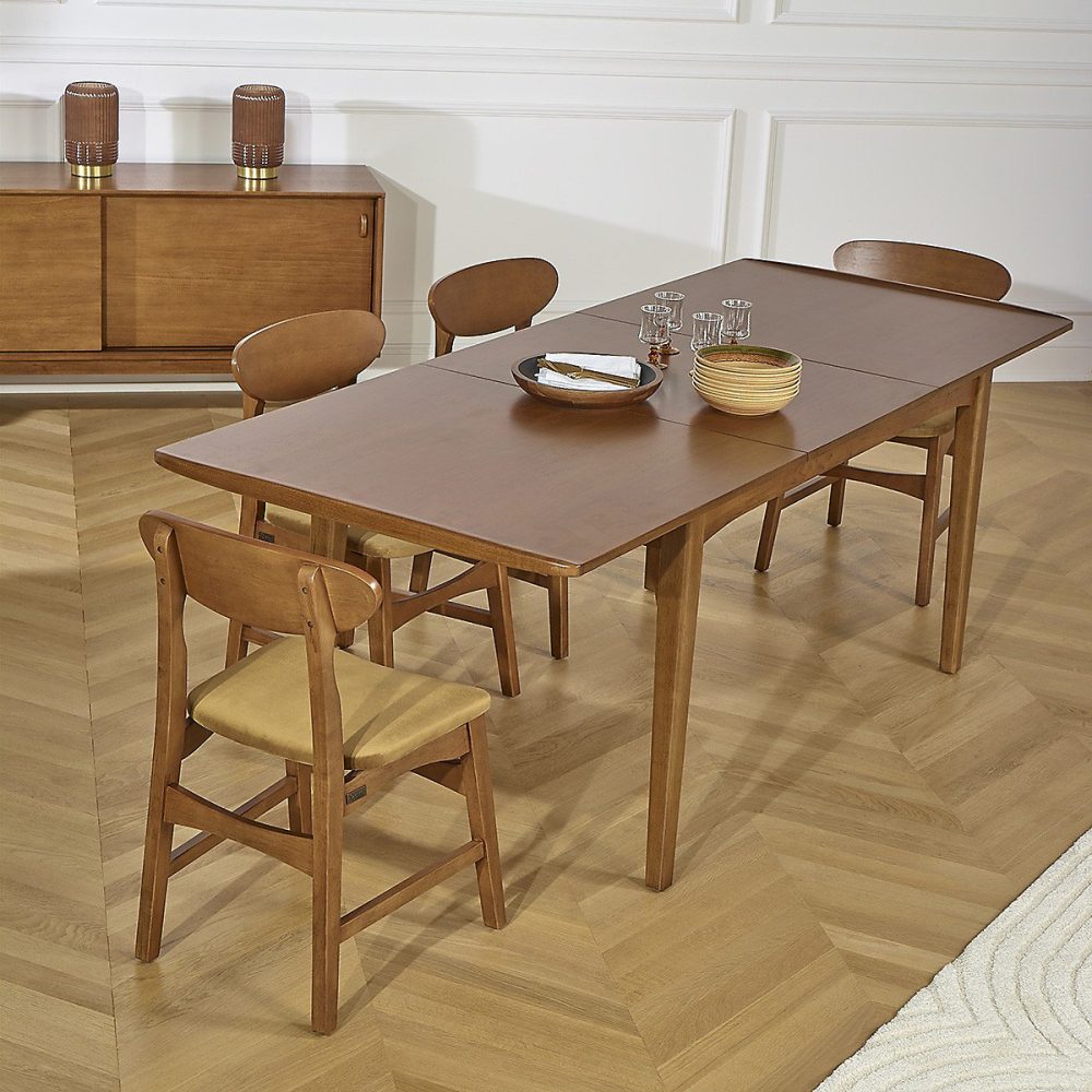 DALHIA Table salle à manger extensible en bois – style nordique, 6/8 couverts