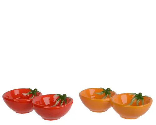 Assiette à tapas en dolomite colorée forme tomate - 9 x 17,4 x 4 cm
