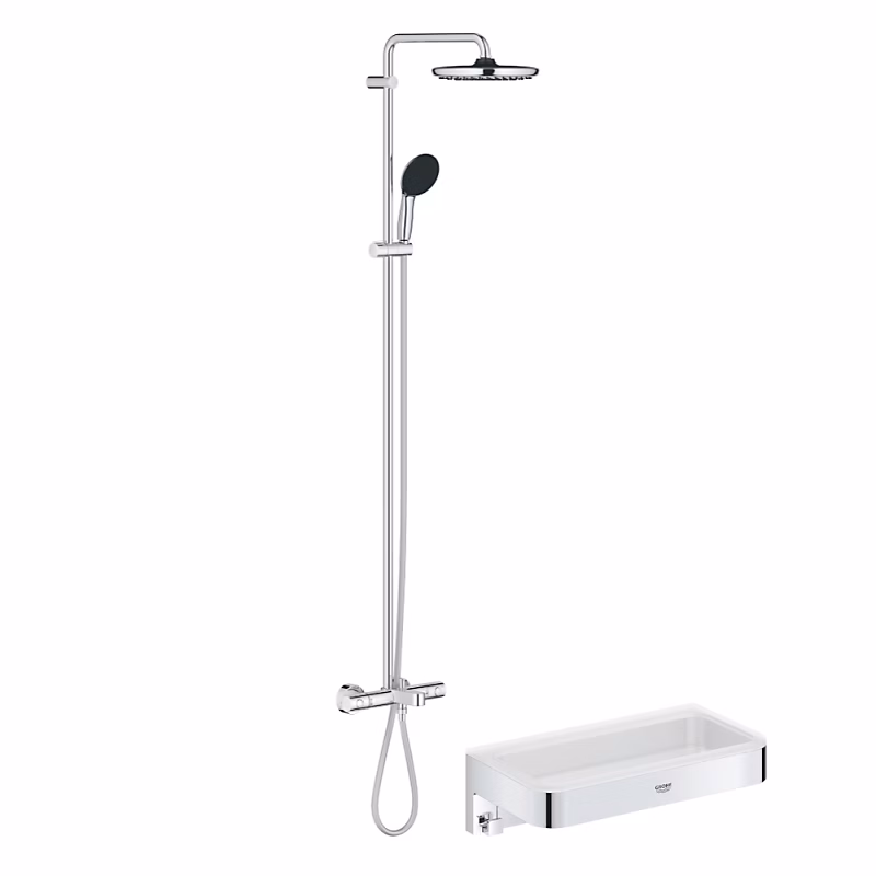 Robinet de douche – Colonne bain douche thermostatique GROHE Vitalio Start System chromé + Panier douche Start Cube