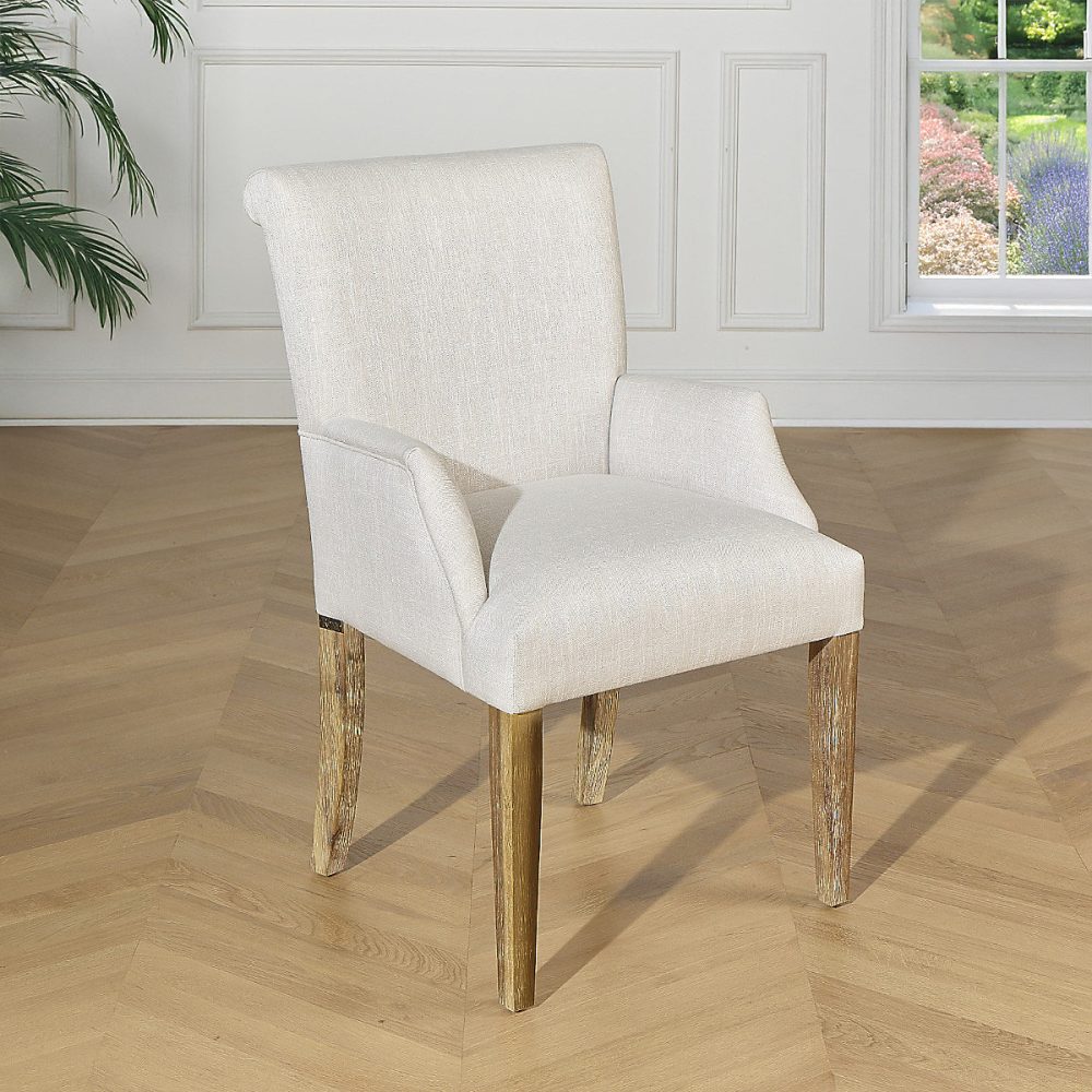 ALIX Fauteuil de table style contemporain en bois massif et tissu ignifugé – 1 place