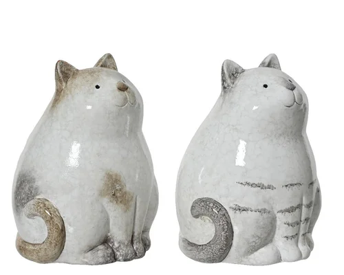 Chat décoratif en terre cuite blanche - Ø 9 x H 14 cm