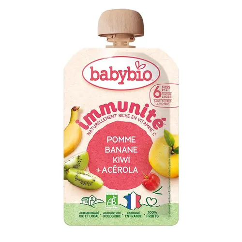 Gourde de purée de fruits bio pomme banane kiwi acérola Babybio immunité - 100 g