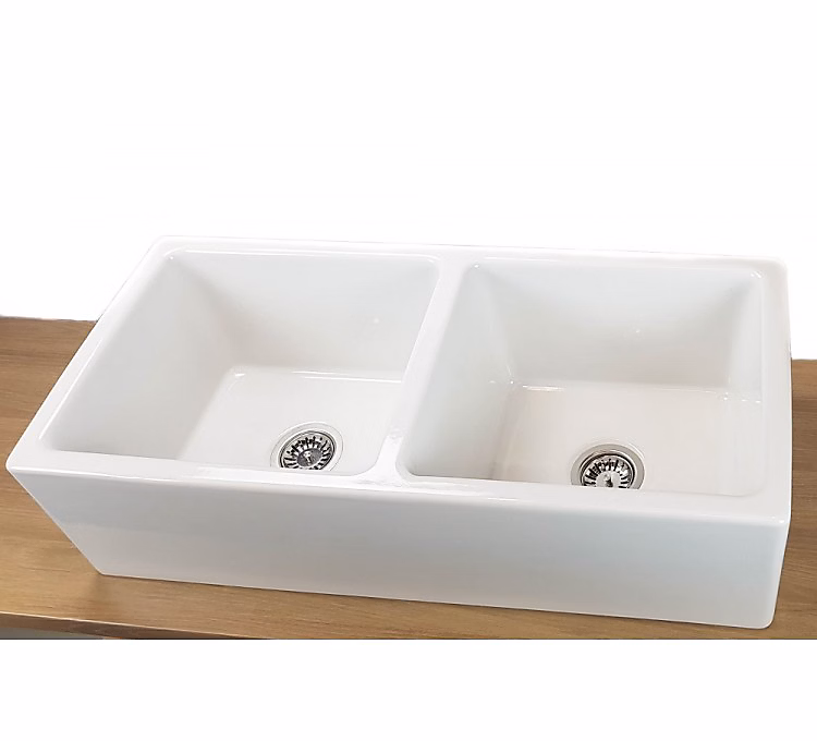 Évier céramique Belfast 2 bacs blanc – Réf. QZBFPMEWF4765435496