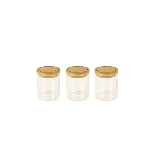 Ensemble de 3 boîtes à épices 190 ml en verre et bambou 8,5 x6,5 cm