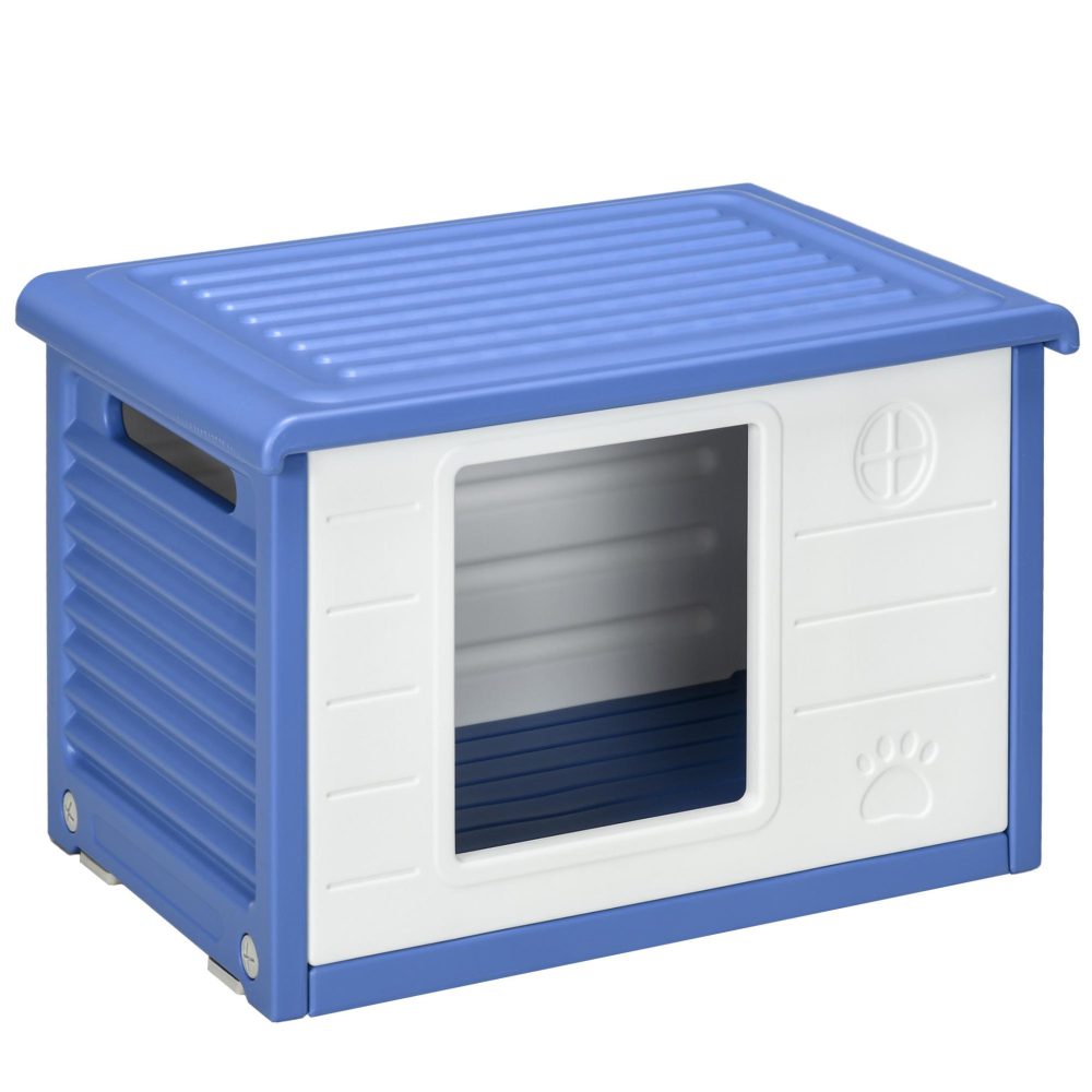 PAWHUT Niche pour chien design - dim. 60L x 42l x 40Hcm - PE bleu blanc