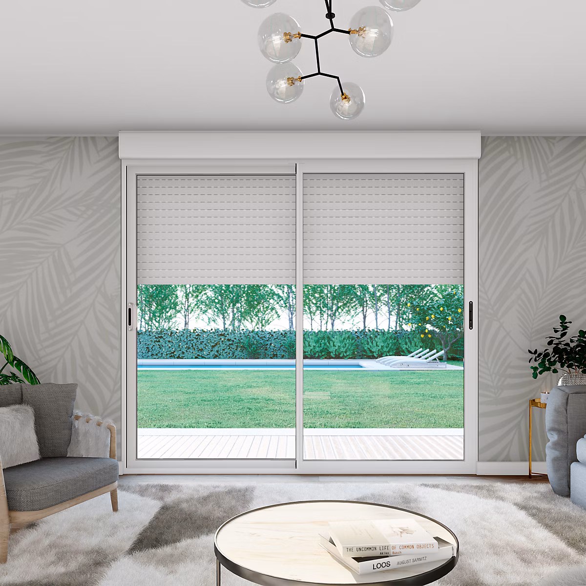 Baie vitrée coulissante aluminium blanc volet roulant filaire 200 × 240 cm – Uw 1, 7