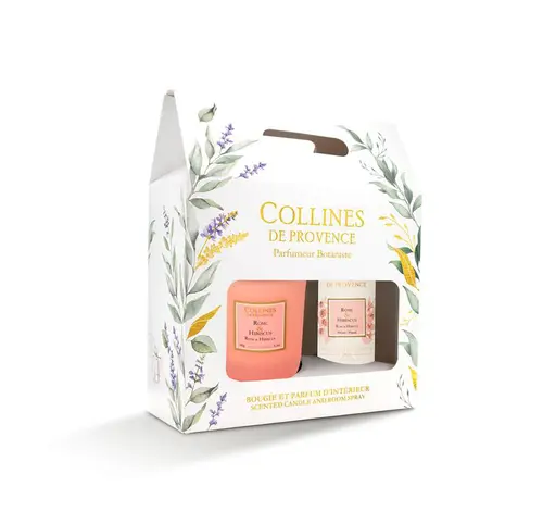 Coffret bougie et parfum intérieur senteur rose hibiscus Collines de Provence - 180 g + 100 ml
