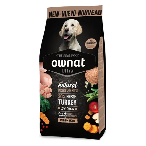 Croquette pour chien adulte de taille moyenne light au poulet et riz Ownat - 3 kg
