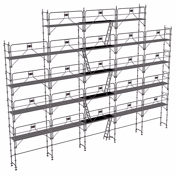 Echafaudage fixe de façade 180m² – Structure et planchers + Garde, corps, DUO180GC, SP