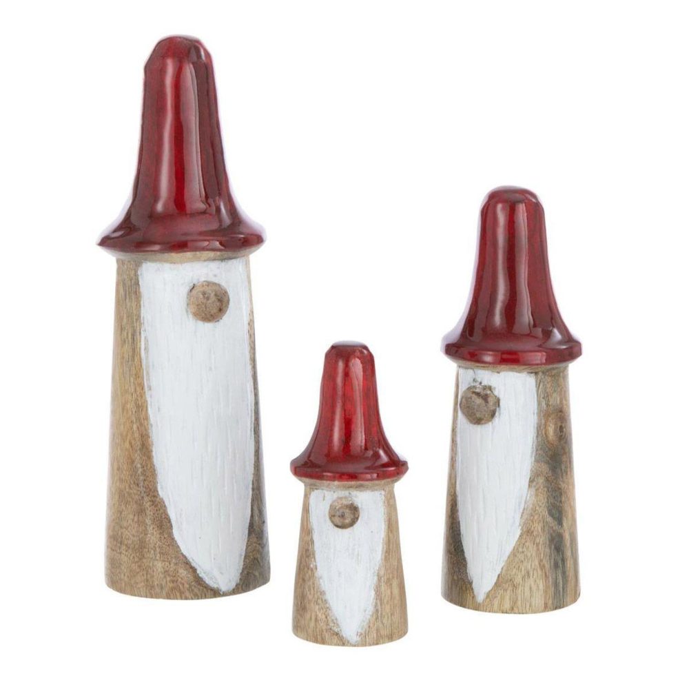 J-LINE Lot de 3 gnomes champignons 25cm naturel & rouge