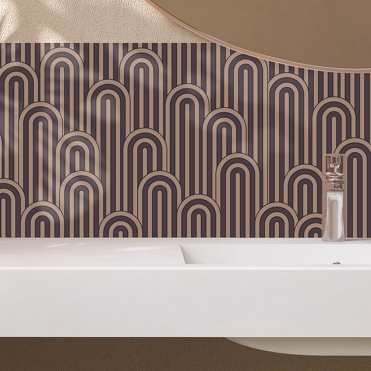 Crédence cuisine adhésive en vinyle modèle ARCHES beige et taupe – 200 × 40 cm, design raccordable
