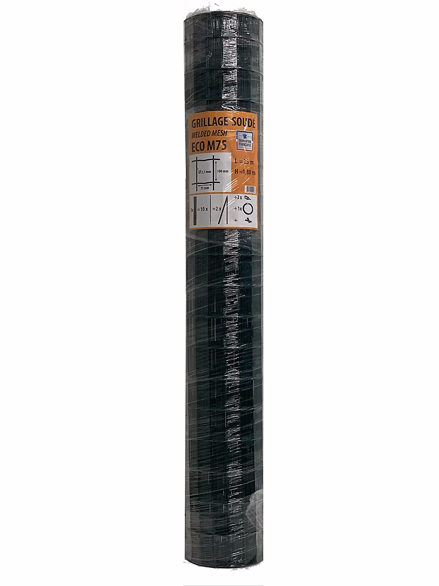 Grillage soudé vert maille 100 × 75 mm – rouleau L.25 m x H.180 cm