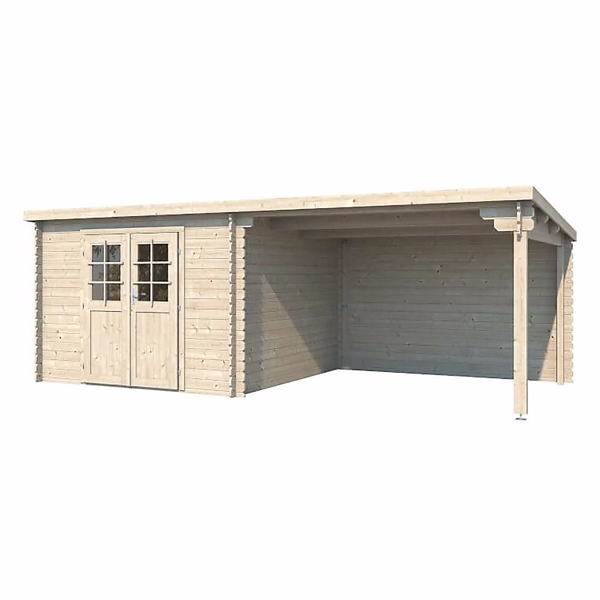 Abri de jardin toit plat avec auvent en bois 2 – 98x5, 96 m