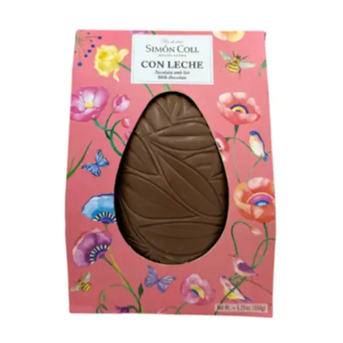 Œuf en chocolat au lait dans boite fleurie rose Simon Coll - 150 g