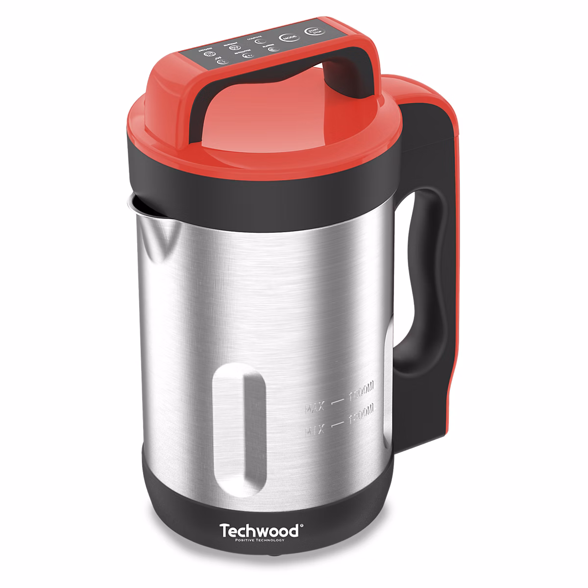 Blender Chauffant – Techwood TSM-1655, Capacite 1.6L Soupe Veloute Compote Maintien au Chaud 1000W Inox, Coloris Rouge