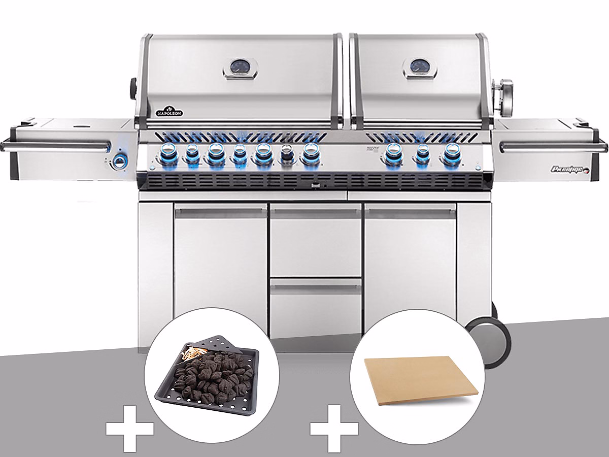 Barbecue à gaz Prestige Pro 825 + Plateau charbon + Pierre à pizza large rectangle – Napoleon