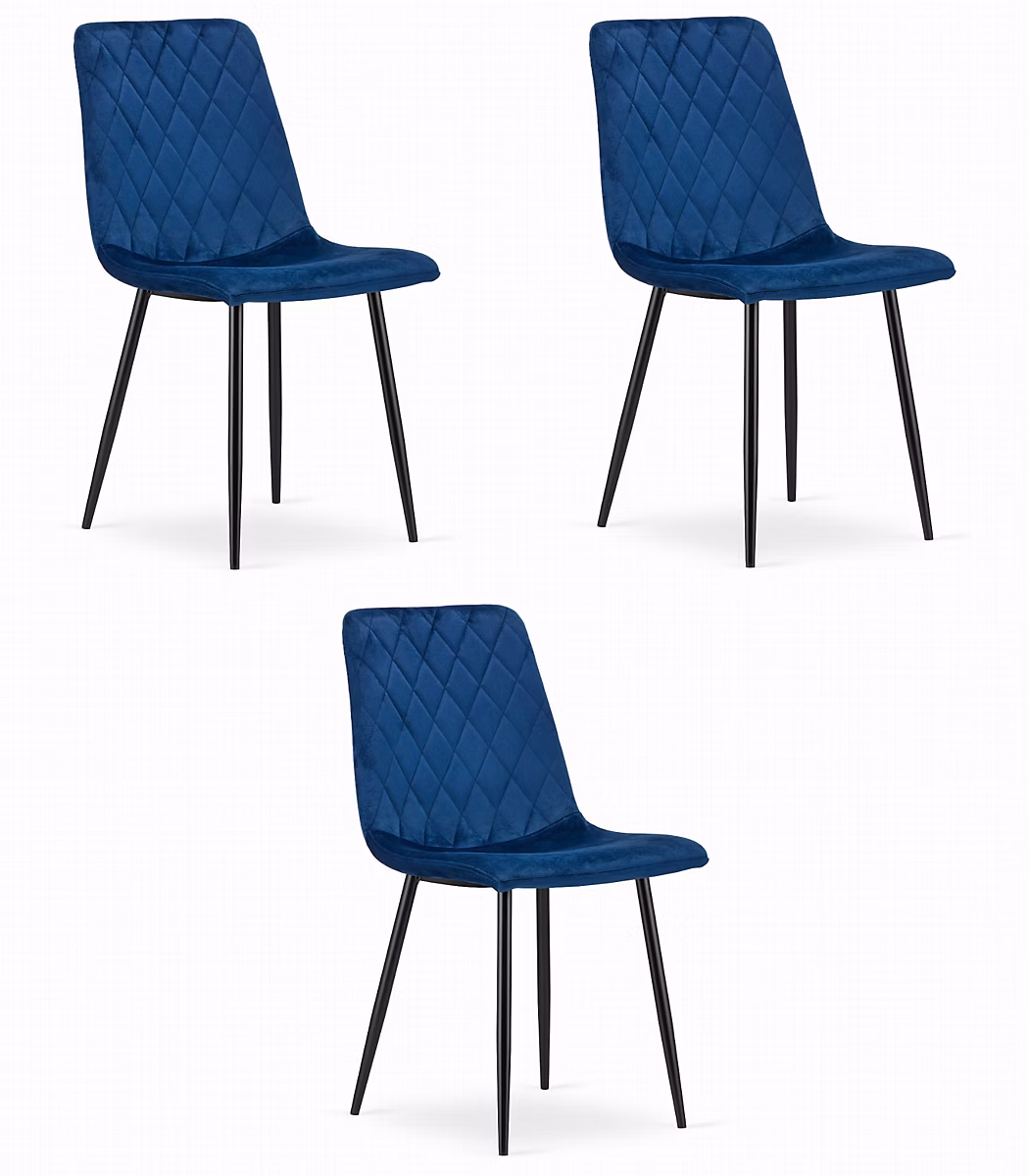 Chaise VALORA TURIN – Velours bleu marine, design ergonomique x 3