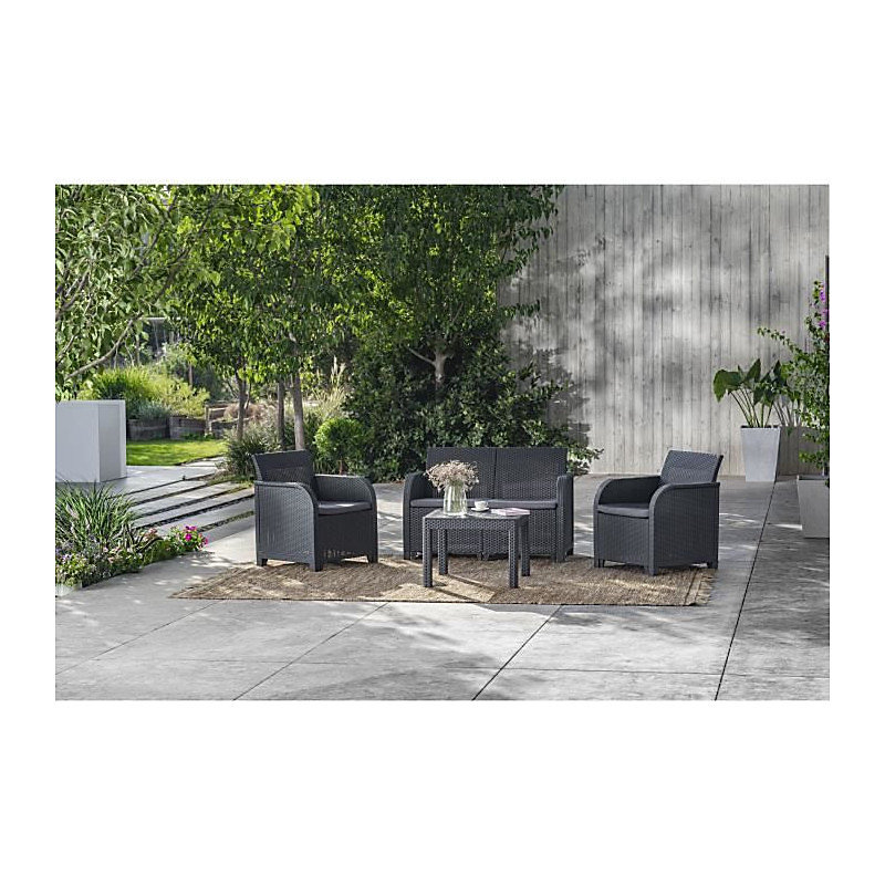 ALLIBERT by KETER – Salon de jardin SanRemo 4 places et table basse, imitation rotin tresse, gris graphite