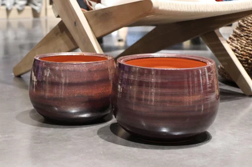 Pot en terre cuite émaillée marron Châtaigne Les Poteries d’Albi Le Liseré - Ø 20 x H 17 cm