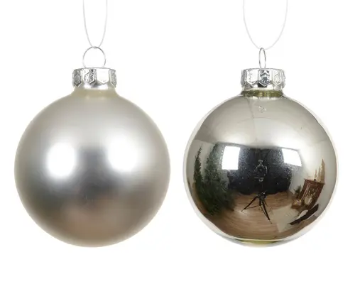 Ensemble de 6 boules en verre brillant et mat argent - Ø 8 cm