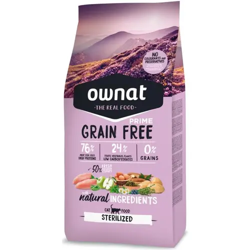 Croquette pour chat adulte stérilisé Grain Free Prime au poulet et dinde Ownat - 1 kg