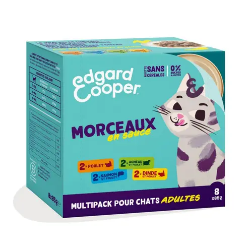 Pâtée pour chat adulte multipack morceaux en sauce sans céréales Edgard & Cooper - 8 x 85 g
