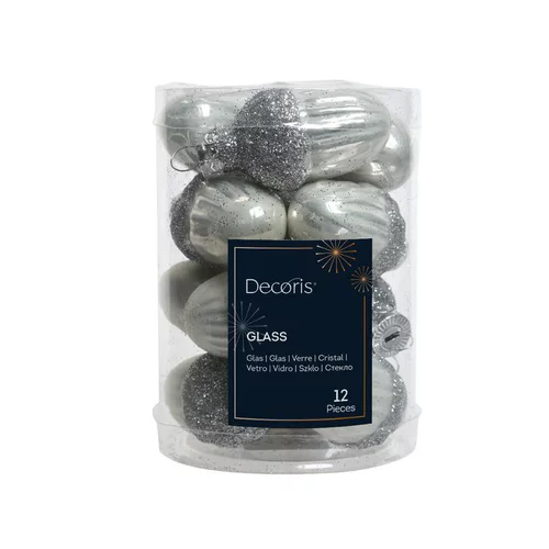 Boite de 12 glands en verre brillant coloris blanc - Ø 3 cm