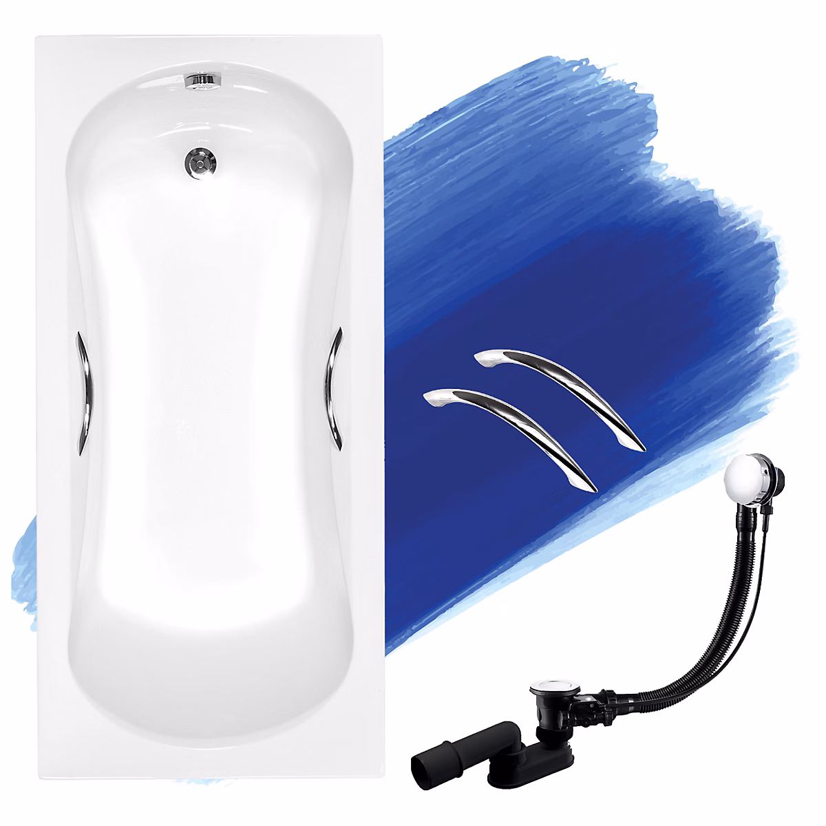 Baignoire rectangulaire 140 x 70 ARIA PLUS acrylique blanc – sans Habillage + Poignées + Pieds + Vidage à chromé